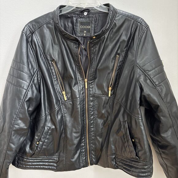 Vintage Y2K COOGI Australia 3XL Moto Bomber Faux Leather Biker Jacket EUC